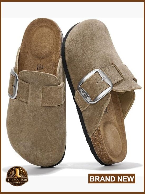 Shoes - Genuine Leather Clogs Mules Memory Foam Non-Slip Arch Support Buckle